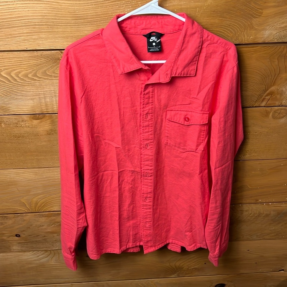 Nike‎ SB Flannel Shirt Mens Lg Pink Button Down Cotton Long Sleeve Skate Street